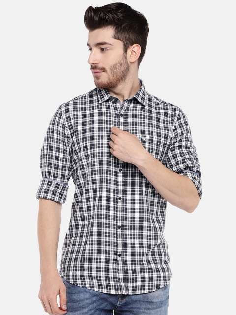 

Blackberrys Men Charcoal Grey & White Checked Slim Fit Casual Shirt