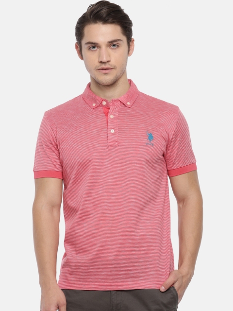 

U.S. Polo Assn. Men Pink & White Striped Polo Collar T-shirt