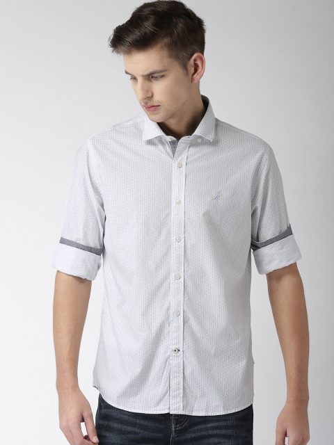 

Nautica Men White & Blue Slim Fit Printed Casual Shirt