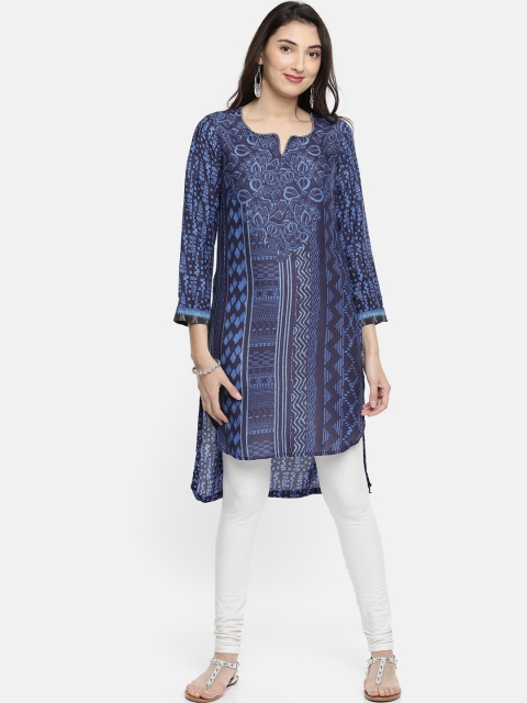 

Biba Women Blue Printed A-Line High-Low Kurta