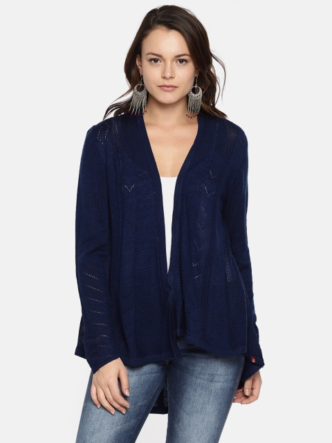 

Biba Navy Blue Self Design Open Front Shrug