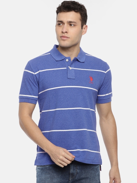 

U.S. Polo Assn. Men Blue & White Striped Polo Collar T-shirt