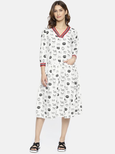 

EVAH LONDON Women White Printed A-Line Dress