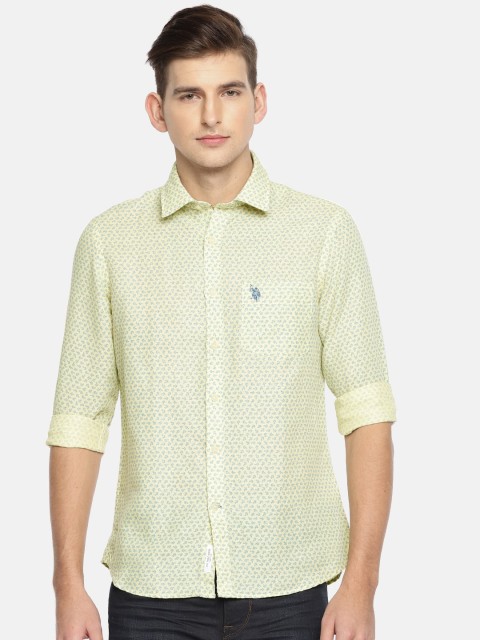 

U.S. Polo Assn. Men Yellow Tailored Fit Printed Casual Shirt