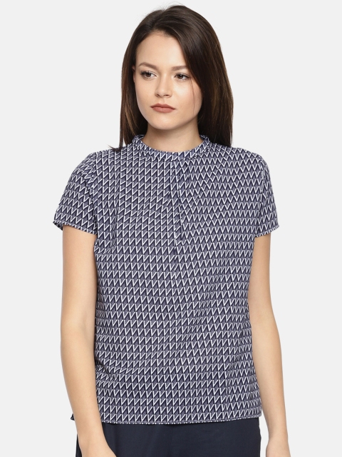 

Pepe Jeans Women Navy Blue & White Printed Top