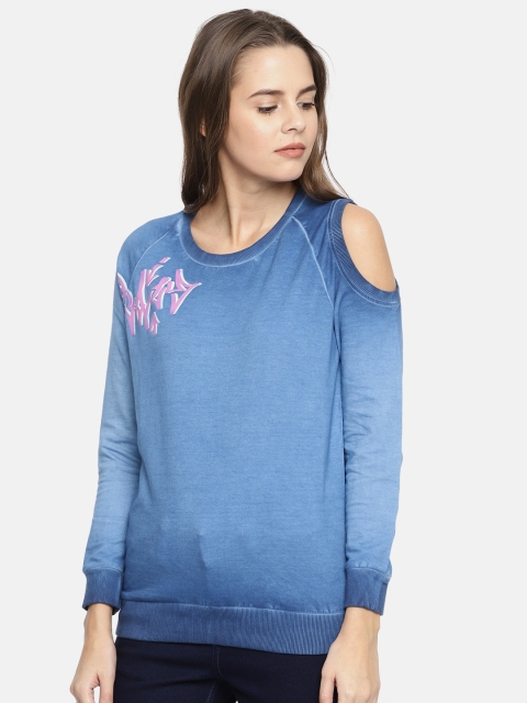

People Women Blue Printed Sweatshirt