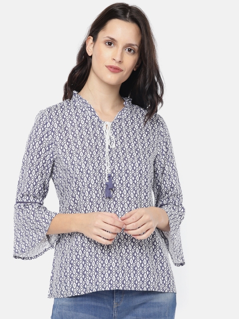 

People Women Navy Blue Printed Top