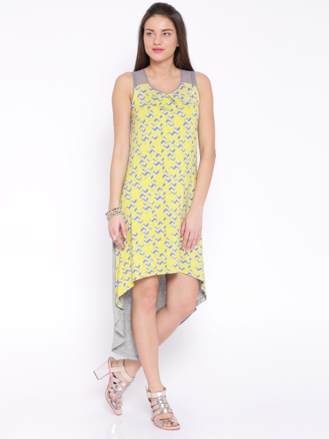 

AND Yellow & Grey Printed High-Low Dress