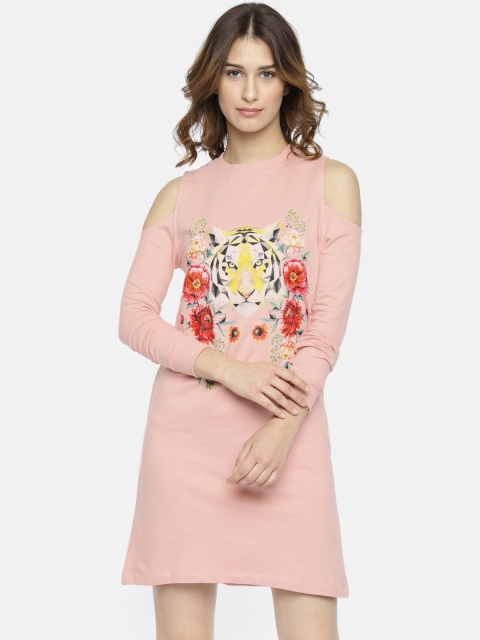 

EVAH LONDON Women Peach-Coloured Printed A-Line Dress