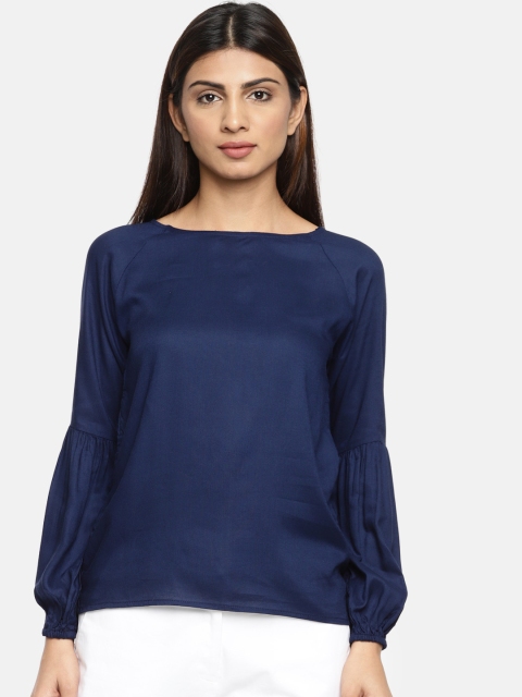 

People Women Navy Blue Solid Top