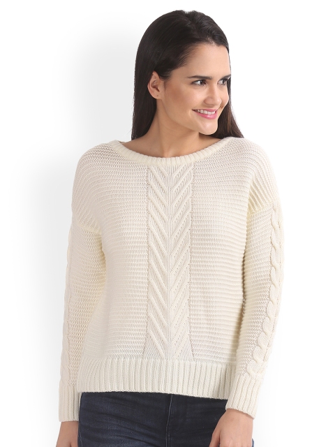 

Aeropostale Women Cream-Coloured Self Design Sweater