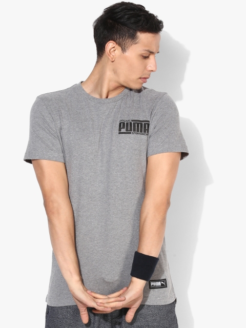 

Puma Men Grey Athletics Elevated Slim Fit Printed Round Neck T-Shirt