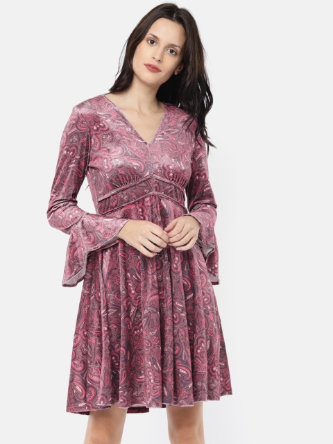 

COVER STORY Women Purple Printed Fit and Flare Dress
