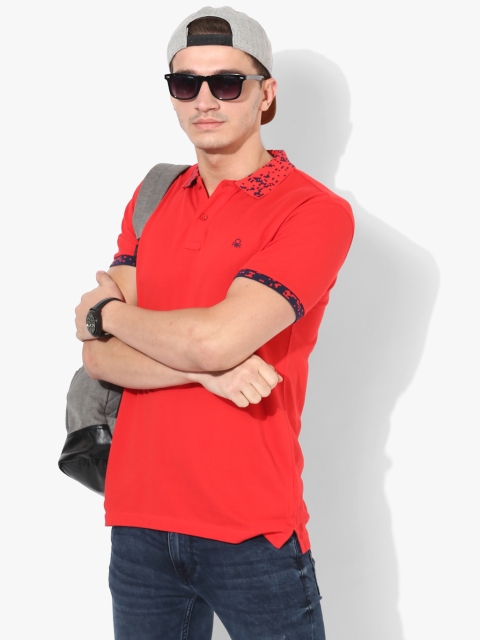

United Colors of Benetton Men Red Solid Polo Collar T-shirt