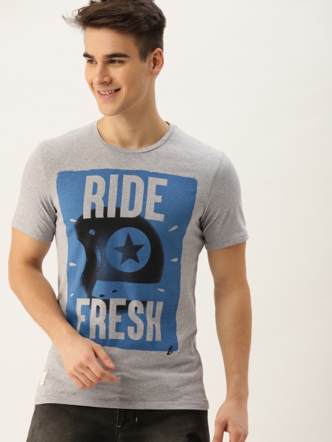 

United Colors of Benetton Men Grey Melange Printed T-shirt
