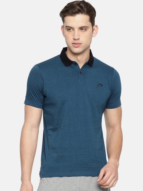 

Proline Active Men Teal Printed Polo Collar Pure Cotton T-shirt