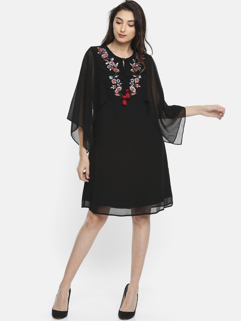 

Antheaa Women Black Embroidered Empire Dress