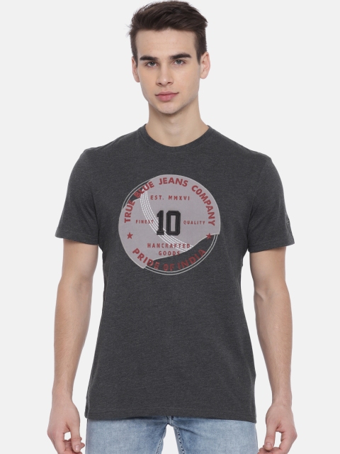 

True Blue Men Charcoal Printed Round Neck T-shirt