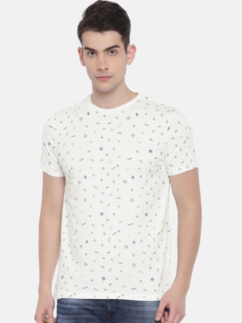 

True Blue Men Off-White Printed Round Neck T-shirt