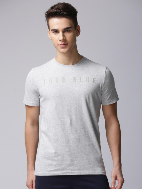 

True Blue Men Grey Printed Round Neck T-shirt