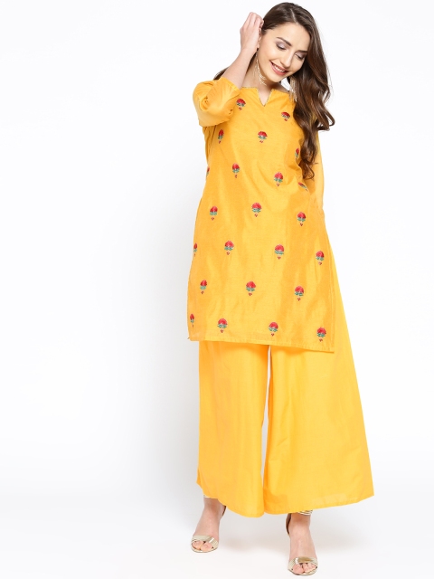 

Bhama Couture Women Yellow Embroidered Kurta with Palazzos