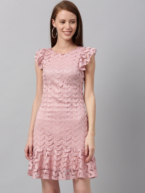 

Deal Jeans Women Pink Lace Sheath Dress