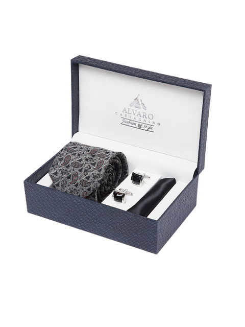 

Alvaro Castagnino Men Grey, Black & Silver-Toned Accessory Gift Set