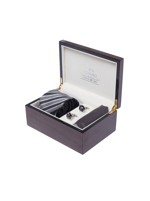 

Alvaro Castagnino Men Grey, Black & Silver-Toned Accessory Gift Set