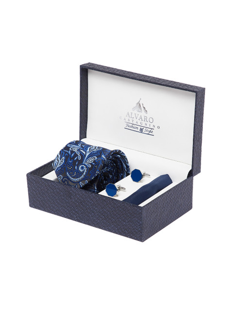 

Alvaro Castagnino Men Blue, Black & Silver-Toned Accessory Gift Set