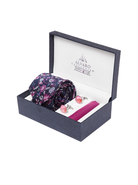 

Alvaro Castagnino Men Purple, Black & Silver-Toned Accessory Gift Set
