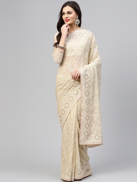 

Saree mall Cream-Coloured Embellished Partywear Saree