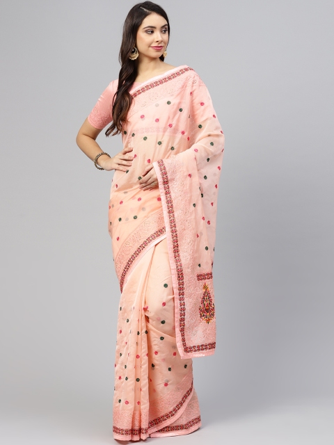 

Saree mall Peach-Coloured Embroidered Saree