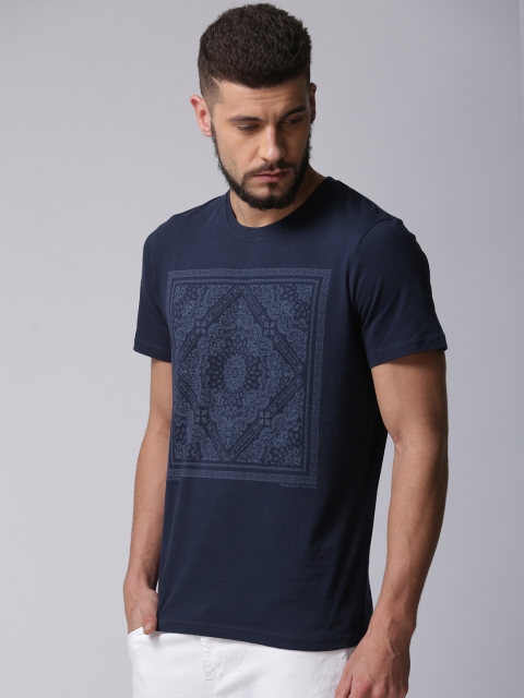 

True Blue Men Navy Printed Round Neck T-shirt, Navy blue