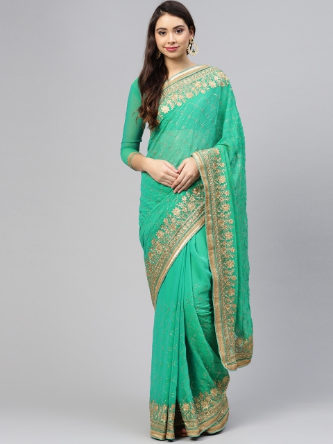 

Saree mall Green & Golden Embellished Partywear Saree