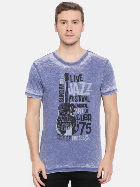 

Jack & Jones Men Blue Printed Round Neck T-shirt