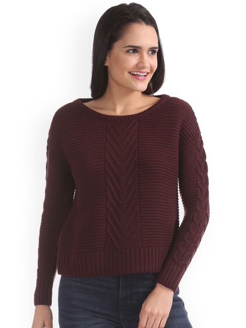 

Aeropostale Women Maroon Self Design Sweater
