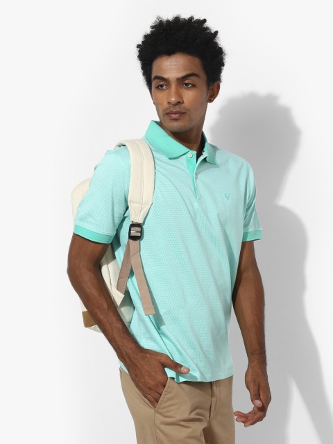 

Allen Solly Men Green Self Design Polo Collar T-shirt