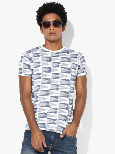 

White Printed Slim Fit Round Neck T-Shirt