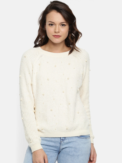 

COVER STORY Women Cream-Coloured Embellished Pullover