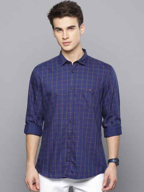 

Louis Philippe Sport Men Navy Blue & Orange Slim Fit Checked Casual Shirt