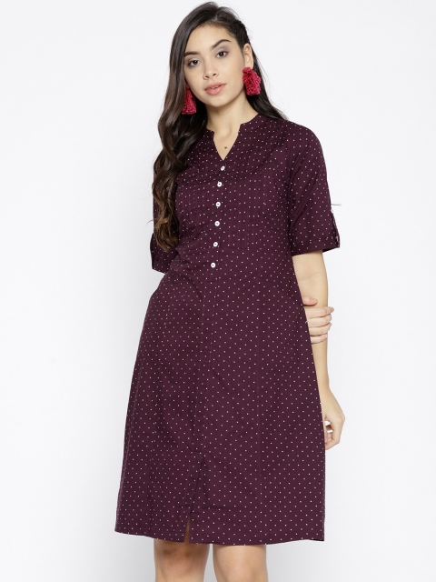 

Ayaany Women Burgundy & White Printed A-Line Dress