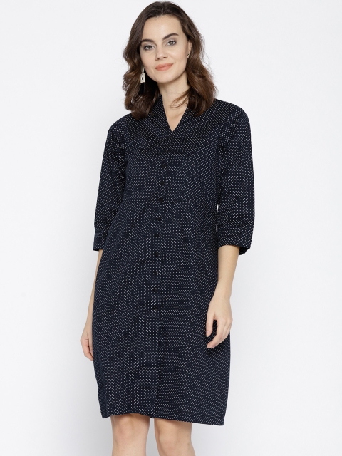 

Ayaany Women Navy Blue & White Printed A-Line Dress