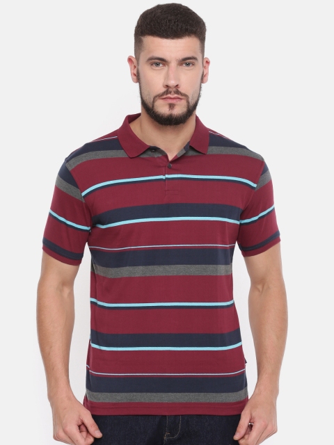 

Peter England Casuals Men Maroon Striped Polo Collar T-shirt