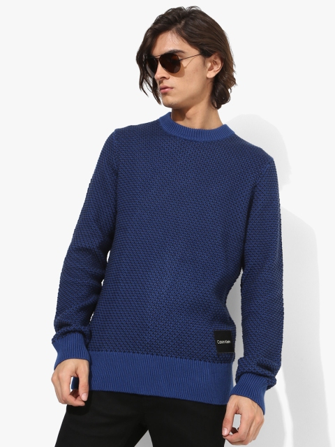 

Calvin Klein Jeans Men Blue Self-Design Round Neck Sweater