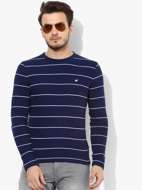 

Navy Blue Striped Round Neck Sweater