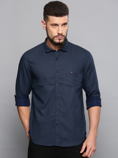 

Louis Philippe Sport Men Navy Blue & Green Slim Fit Self Design Casual Shirt