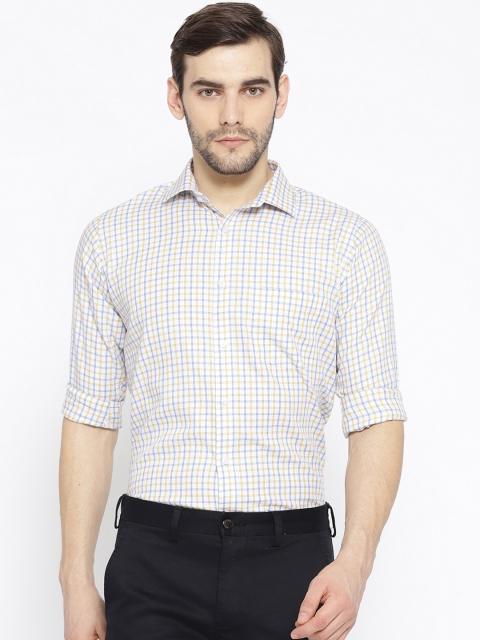 

Shaftesbury London Men White & Blue Slim Fit Checked Smart Casual Shirt
