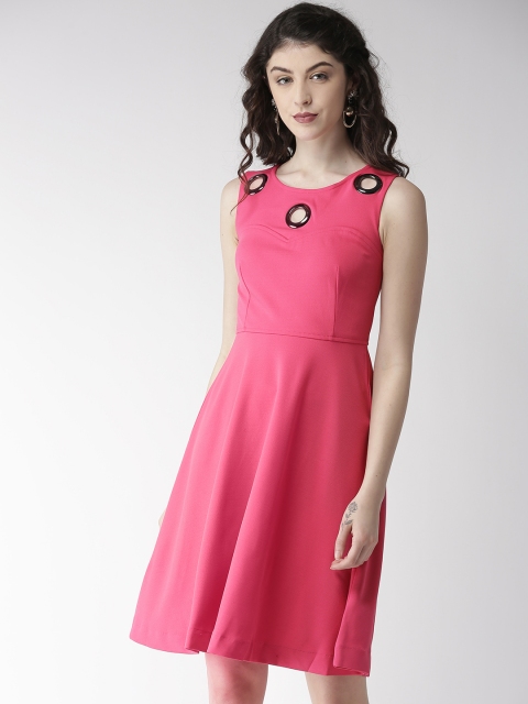 

Madame Women Pink Solid Fit & Flare Dress