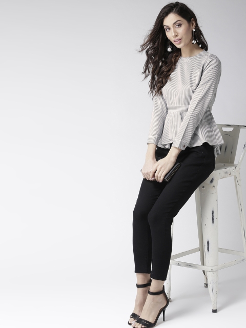 

pinwheel Women Grey & White Checked Peplum Top