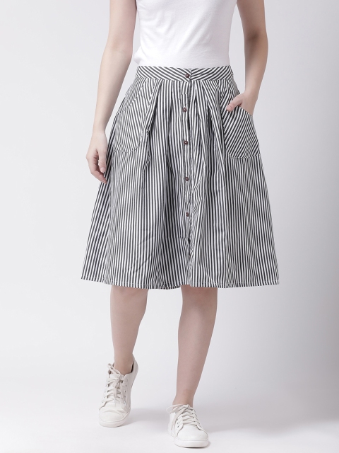 

pinwheel Women Black & White Striped A-Line Skirt